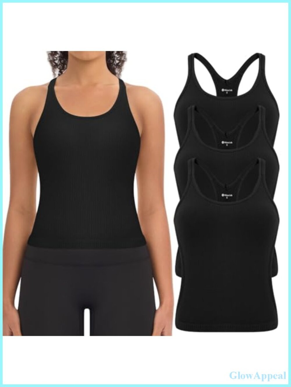 3 Pack Ribbed Workout Crop Tank Tops with Built in Bra Racerback Slim Fit